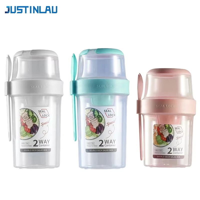 Nutrition And Fitness - JUSTINLAU ポータブルフィットネス減量サラダカップ朝食フルーツヨーグルトカップ蓋スプーン屋外食品保存ピクニック弁当箱