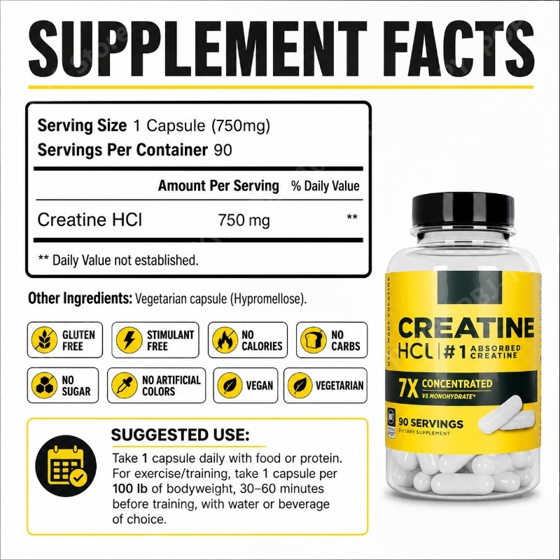 クレアチンHCl 750mg 90カプセル フィットネス筋肉 - The Nutrition Fitness のレビューと価格